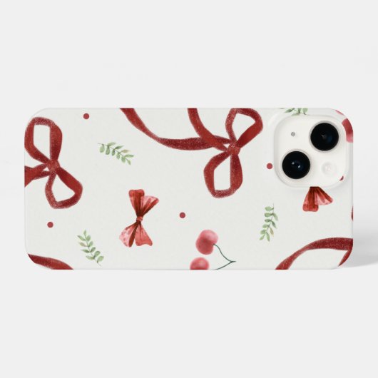 Cute Cherry & Red Ribbon Pattern Phone Case iPhoneケース (裏面横)