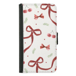 Cute Cherry & Red Ribbon Pattern Phone Wallet Case Galaxy S5 ウォレットケース