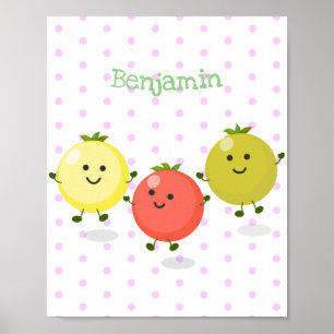 Cute cherry tomatoes cartoon illustration ポスター