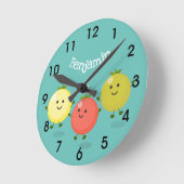 Cute cherry tomatoes cartoon illustration round cl ラウンド壁時計 (傾斜)