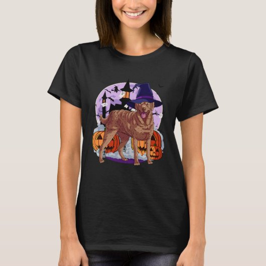 Cute Chesapeake Bay Retriever Halloween Witch Pump Tシャツ (正面)