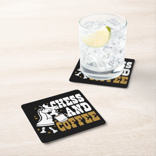 Cute Chess and Coffee Chess Lover Knight Art スクエアペーパーコースター (インサイチュ)