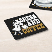Cute Chess and Coffee Chess Lover Knight Art スクエアペーパーコースター (アングル)