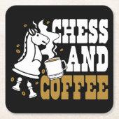 Cute Chess and Coffee Chess Lover Knight Art スクエアペーパーコースター (正面)