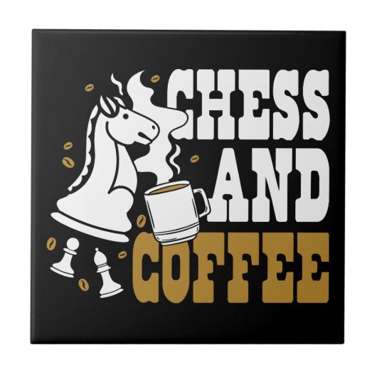 Cute Chess and Coffee Chess Lover Knight Art タイル (正面)