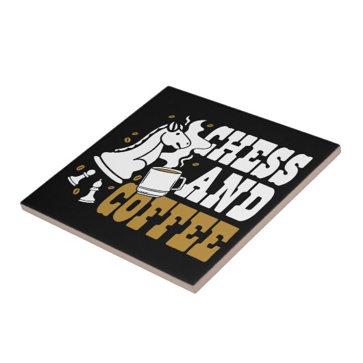 Cute Chess and Coffee Chess Lover Knight Art タイル (側面)