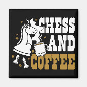 Cute Chess and Coffee Chess Lover Knight Art マグネット (正面)
