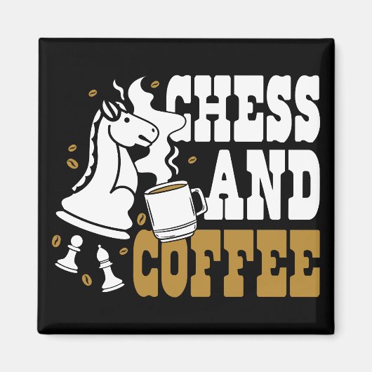Cute Chess and Coffee Chess Lover Knight Art マグネット (正面)