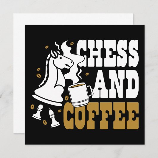 Cute Chess and Coffee Chess Lover Knight Art 招待状 (正面/裏面)