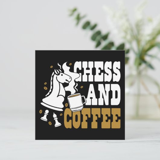 Cute Chess and Coffee Chess Lover Knight Art 招待状 (スタンド正面)