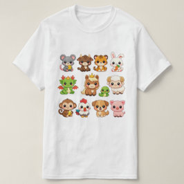 Cute Chibi 12 Chinese Zodiac Animals Tシャツ