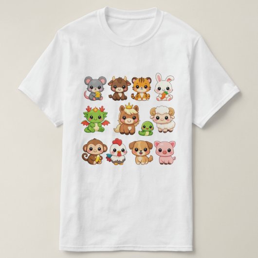 Cute Chibi 12 Chinese Zodiac Animals Tシャツ (デザイン正面)