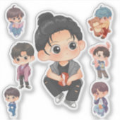 Cute Chibi Anime Boy Vinyl Sticker Set シール (正面)