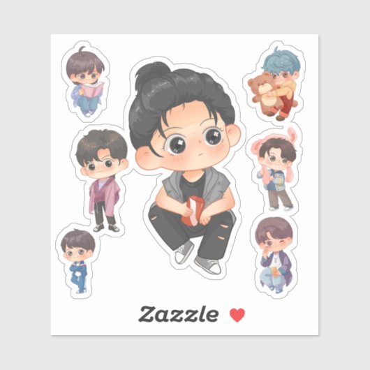 Cute Chibi Anime Boy Vinyl Sticker Set シール (シート)