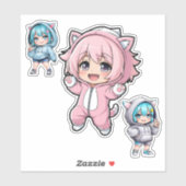 Cute Chibi Anime Cat Hoodie Girl Vinyl Sticker シール (シート)