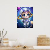 Cute Chibi Astronaut Girl Space Explorer Kawaii ポスター (キッチン)