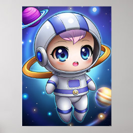 Cute Chibi Astronaut Girl Space Explorer Kawaii ポスター