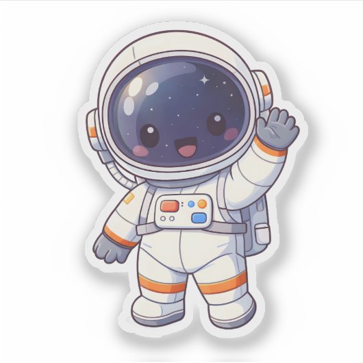 Cute Chibi Astronaut Waving Space Sticker シール (正面)
