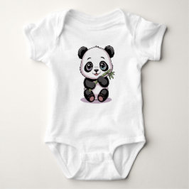 Cute Chibi Baby Panda Bear with Bamboo - Kawaii  ベビーボディスーツ