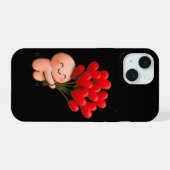 Cute Chibi Character Holding Red Heart Balloons  iPhone 15ケース (裏面横)