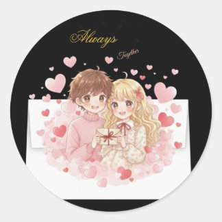 Cute Chibi Couple Love Letter Sticker - Aesthetic  ラウンドシール