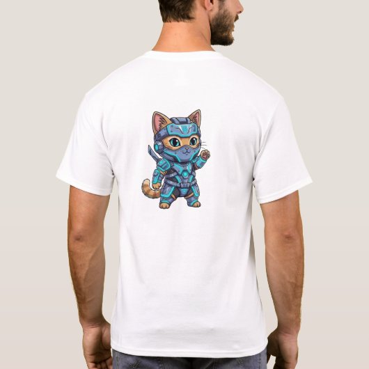Cute Chibi Cyber Ninja Cat – Neon Futuristic   Tシャツ (裏面)