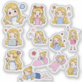 Cute Chibi Girl Emotions Vinyl Sticker Set シール (正面)