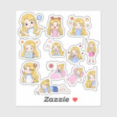 Cute Chibi Girl Emotions Vinyl Sticker Set シール (シート)