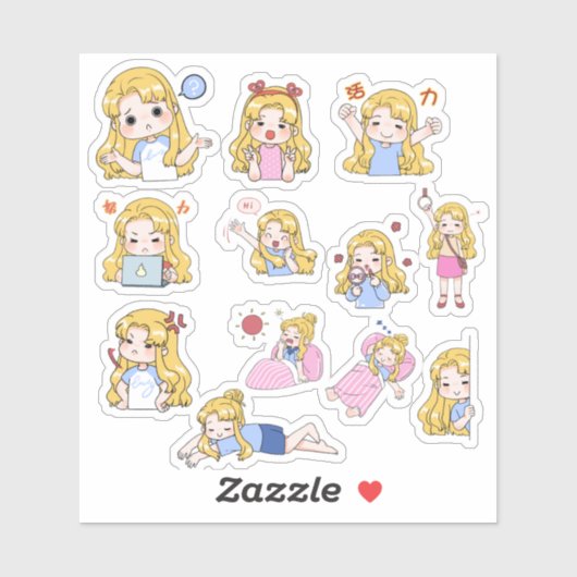 Cute Chibi Girl Emotions Vinyl Sticker Set シール (シート)