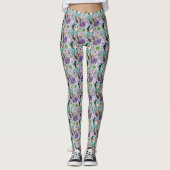 Cute Chibi Girl & Floral Pattern Leggings レギンス (正面)