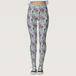 Cute Chibi Girl & Floral Pattern Leggings レギンス