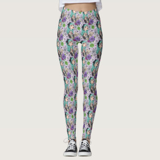 Cute Chibi Girl & Floral Pattern Leggings レギンス
