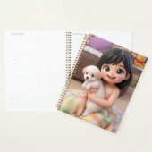 Cute Chibi Girl Hugging White Puppy Dog Planner プランナー手帳 (ディスプレー)