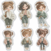 Cute Chibi Girl Sticker Sheet 6 Adorable Stickers シール (正面)