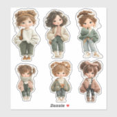Cute Chibi Girl Sticker Sheet  6 Adorable Stickers シール (シート)
