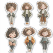 Cute Chibi Girl Sticker Sheet – Closed Eyes Poses シール (正面)