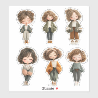 Cute Chibi Girl Sticker Sheet – Closed Eyes Poses シール