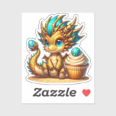 Cute Chibi Gold and Blue Dragon with Cupcake シール (シート)