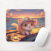 Cute Chibi Kitten at the Harbor Sunset – Whimsical マウスパッド (マウス)