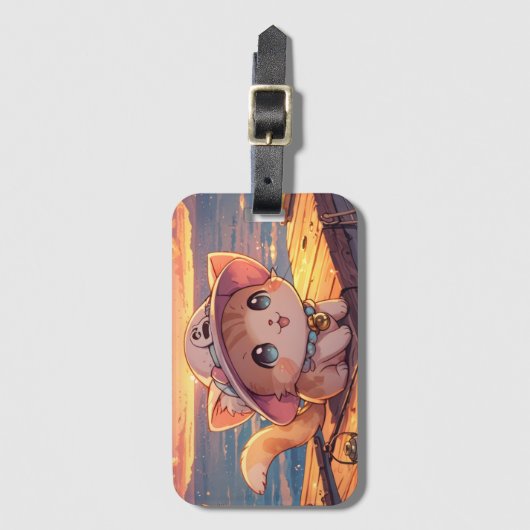 Cute Chibi Kitten at the Harbor Sunset – Whimsical ラゲッジタグ (正面縦)