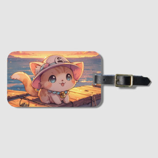 Cute Chibi Kitten at the Harbor Sunset – Whimsical ラゲッジタグ