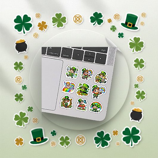 Cute Chibi Leprechaun Lucky Shamrock Set シール