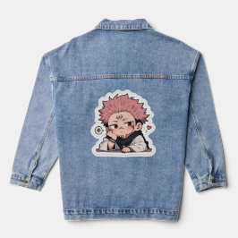 Cute Chibi Pouty King Sticker - Kawaii Pink Hair  デニムジャケット