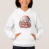 Cute Chibi Santa Girls' Christmas Pullover Hoodie (正面)
