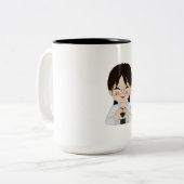 Cute Chibi Self-Portrait with Heart Hands Mug ツートーンマグカップ (正面左)