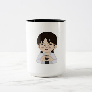 Cute Chibi Self-Portrait with Heart Hands Mug  ツートーンマグカップ