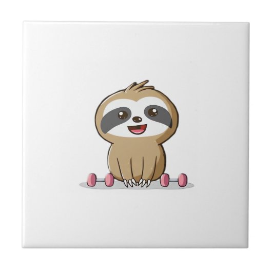 Cute Chibi Sloth Workout � Funny Kawaii Gym Animal タイル (正面)