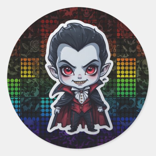 Cute Chibi Vampire Halloween Character Sticker ラウンドシール (正面)