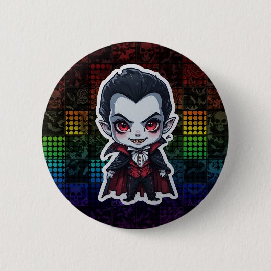 Cute Chibi Vampire Halloween Character Sticker 缶バッジ (正面)