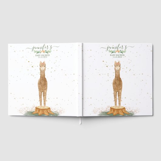Cute Chic Animals Alpaca Baby Shower ゲストブック (全面)